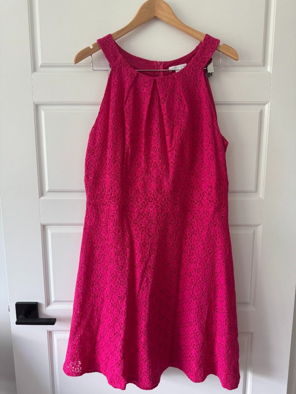 New York & Company Fuschia Pink Lined Eyelet Halter A-line Dress Size 16